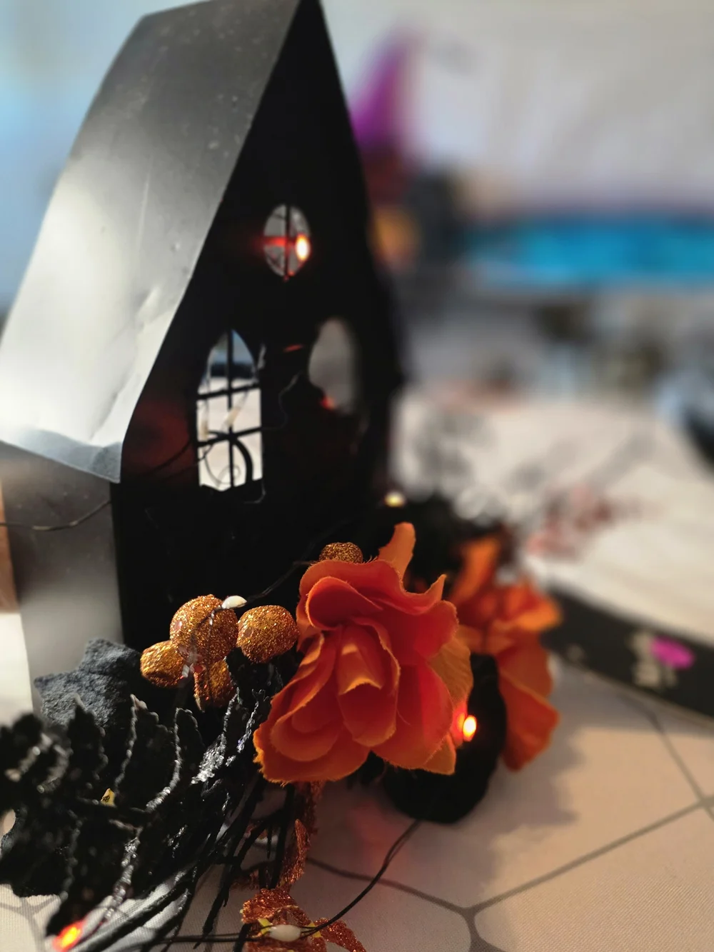Martha Stewart Halloween Orange & Black Haunterhouse Floral Decor With Lights